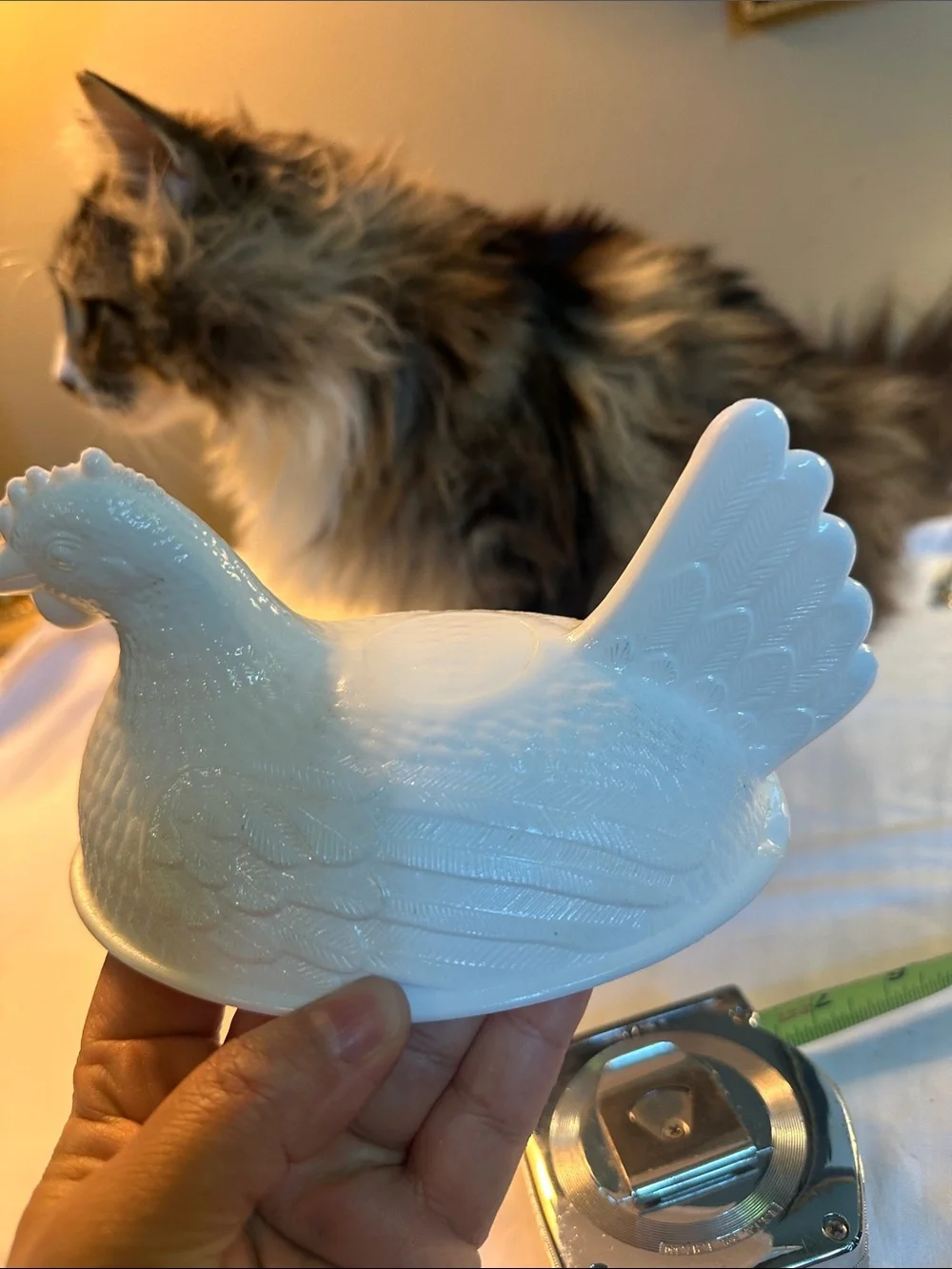 Glass milk Hen Covered Dish Decorative Serving Piece only top